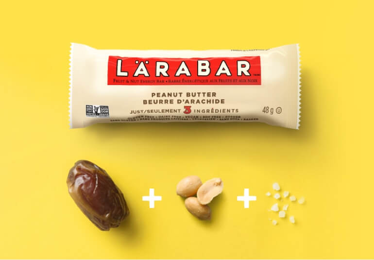 Larabar with the 3 ingredients it's made of below it