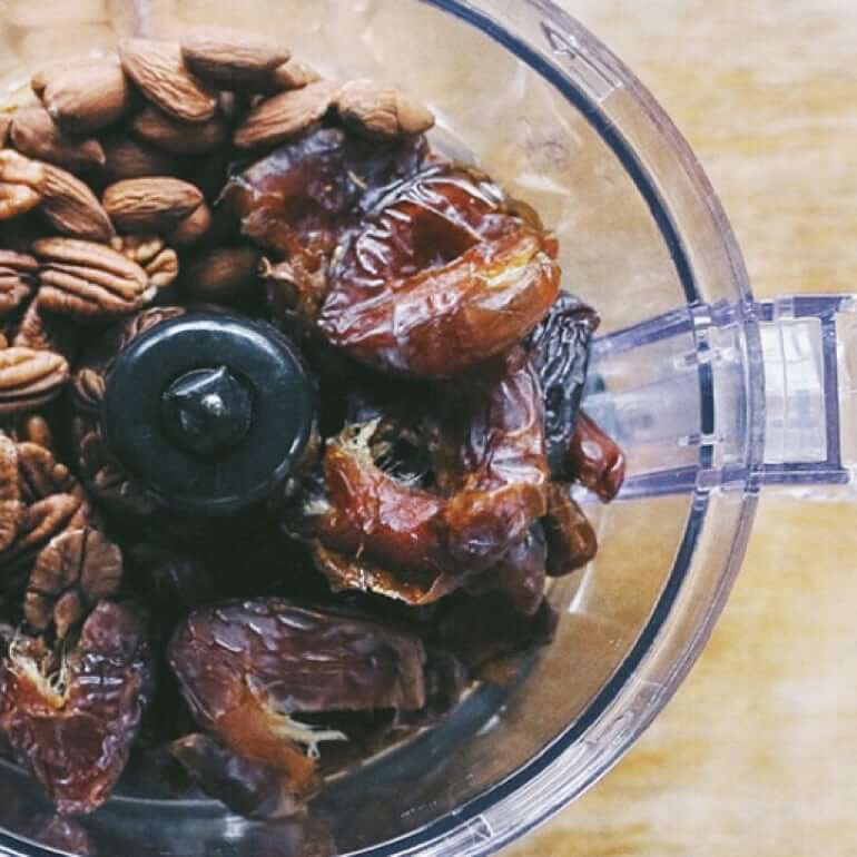 dates and nuts in a food processor