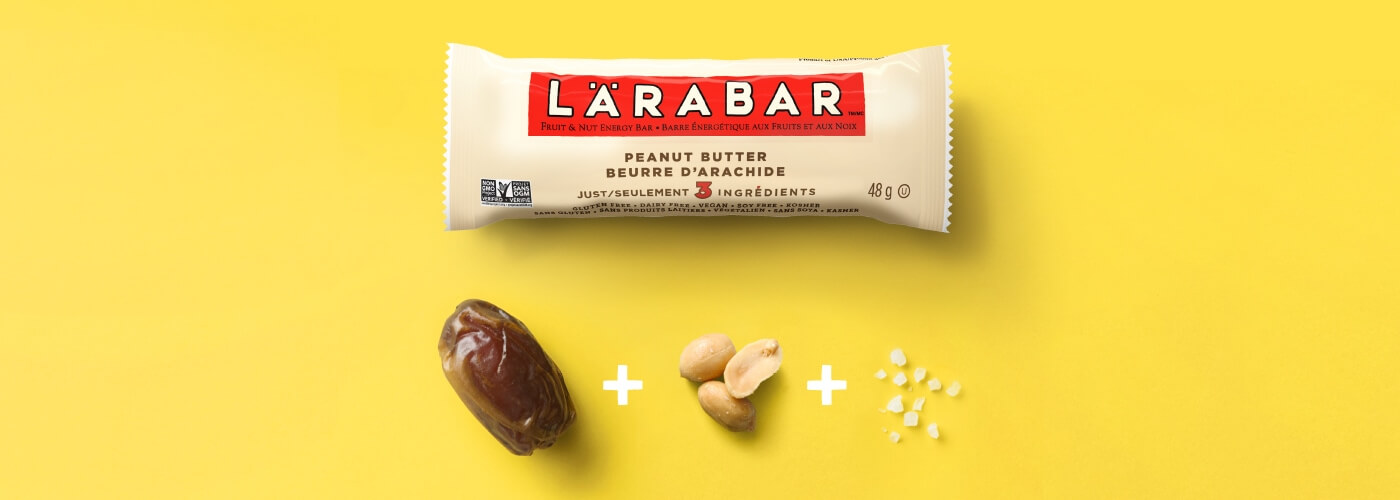 Larabar with the 3 ingredients it's made of below it